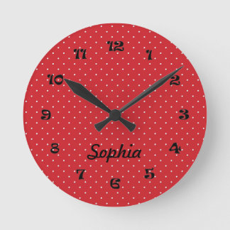 Round Red and White Polka Dot Clock