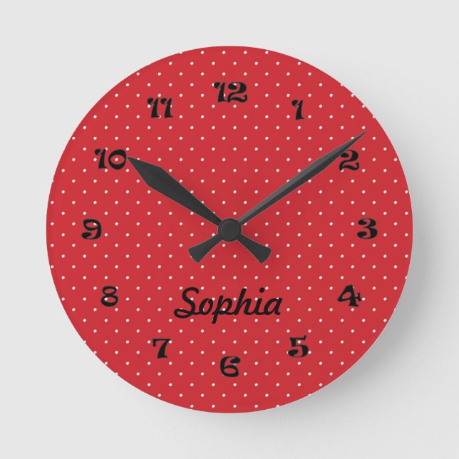 Round Red and White Polka Dot Clock (Front)