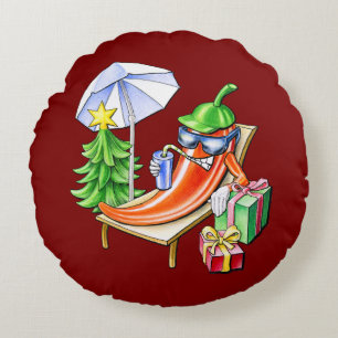 Round Red Christmas Chilli Cartoon Drawing Cushion