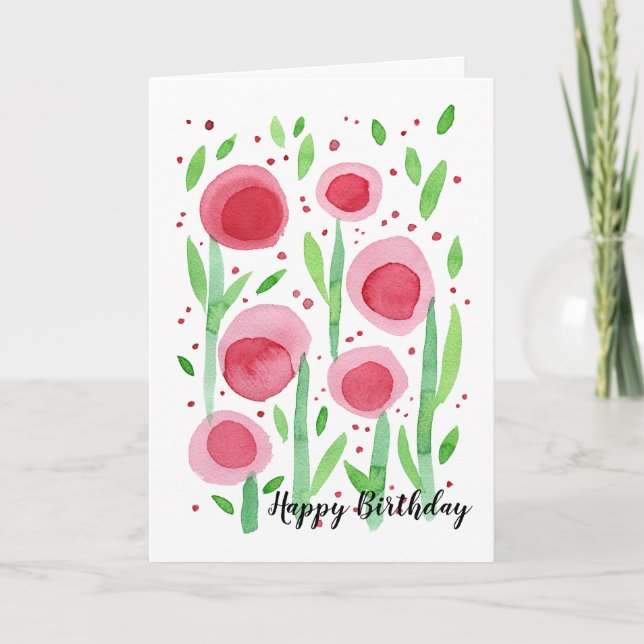 Round Red Flowers Birthday Card (Front)