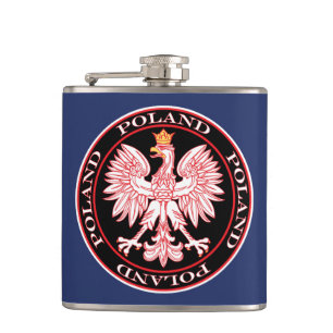 Round Red Polish Eagle Hip Flask