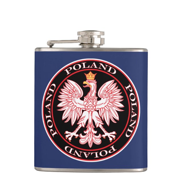 Round Red Polish Eagle Hip Flask (Front)