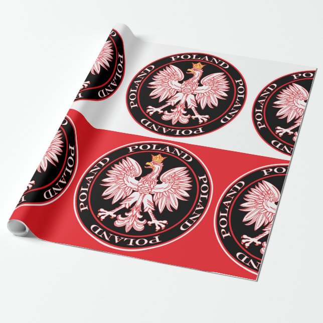 Round Red Polish Eagle Wrapping Paper (Unrolled)