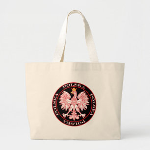Round Red Polska Eagle Large Tote Bag