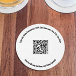 Round Restaurant QR Code Menu and Specials Paper Coaster<br><div class="desc">Modern round QR code design customised with your restaurant name, address, and menu link. This clean black and white layout features a centred scannable QR code with curved business details and menu messaging around the edge. Perfect for restaurants, bars, cafés, breweries, food trucks, and events. A professional contactless solution that...</div>