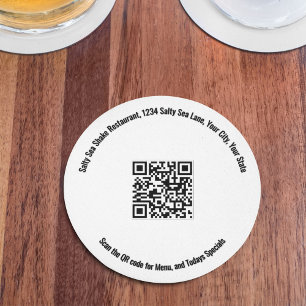 Round Restaurant QR Code Menu and Specials Paper Coaster