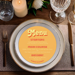 Round Retro Wedding Groovy Orange Red Yellow Menu