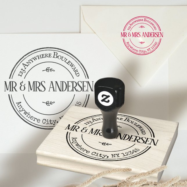 Round Return Address Simple and Classic Large Rubber Stamp (return address vintage rubber stamp wedding)