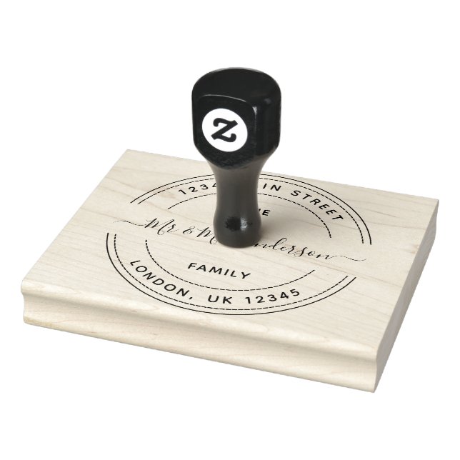 Round Return Address Simple Family Name Rubber Stamp (Stamp)