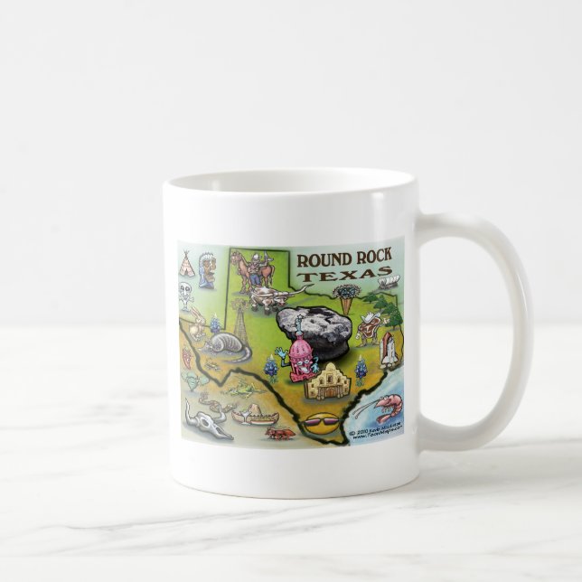 Round Rock Texas Cartoon Map Coffee Mug (Right)