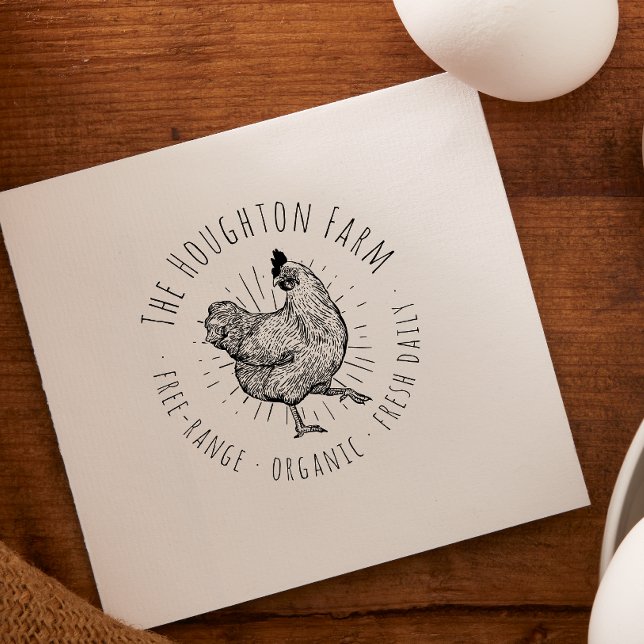 Round Rustic Organic Family Farm Fresh Eggs Self-inking Stamp (Rubber Stamp Mock-up)