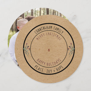 Round Rustic Photo Christmas  Holiday Card