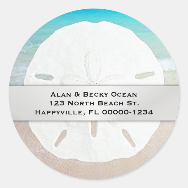 Round Sand Dollar Beach Return Address Labels (Front)