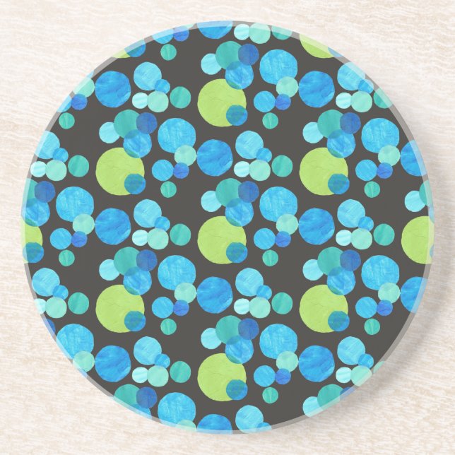 Round Sandstone Coaster, Blue Moons Pattern Coaster (Front)
