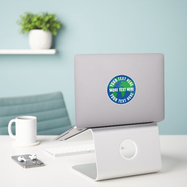 Round save planet earth custom vinyl stickers (Laptop On Desk)
