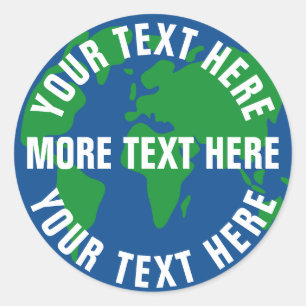 Round save planet earth stickers with custom text
