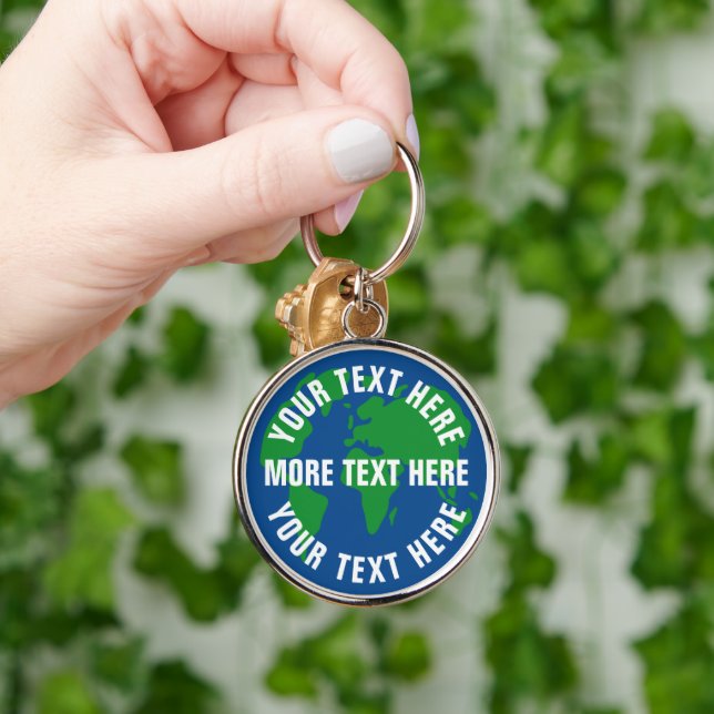Round save planet earth world map premium keychain (Hand)