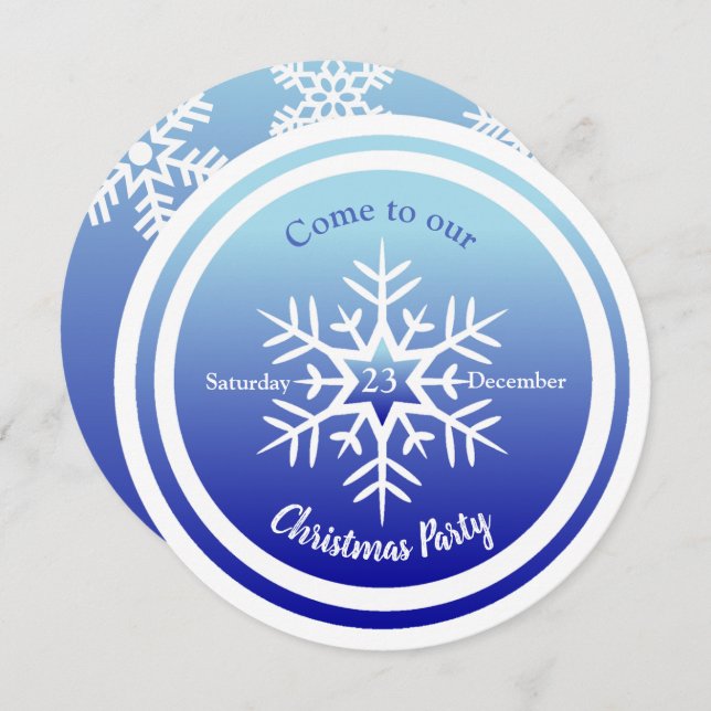 Round Scandi Snowflake on Blue Invitation (Front/Back)