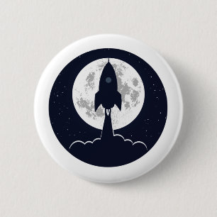 Round silhouette rocket lift off 6 cm round badge