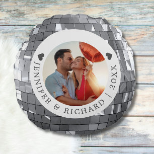 Round Silver Disco Valentine's Day Photo Cushion
