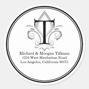 Round Simple Sticker Fleur Monogram Address Label