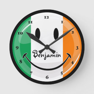 Round Smiling Irish Flag Clock