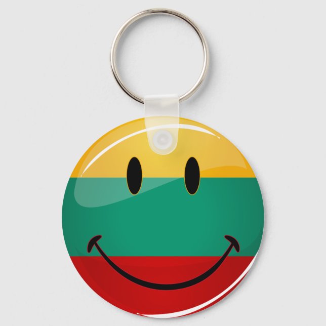 Round Smiling Lithuanian Flag Key Ring (Front)