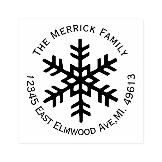 Round Snowflake Return Address Rubber Stamp (Imprint)