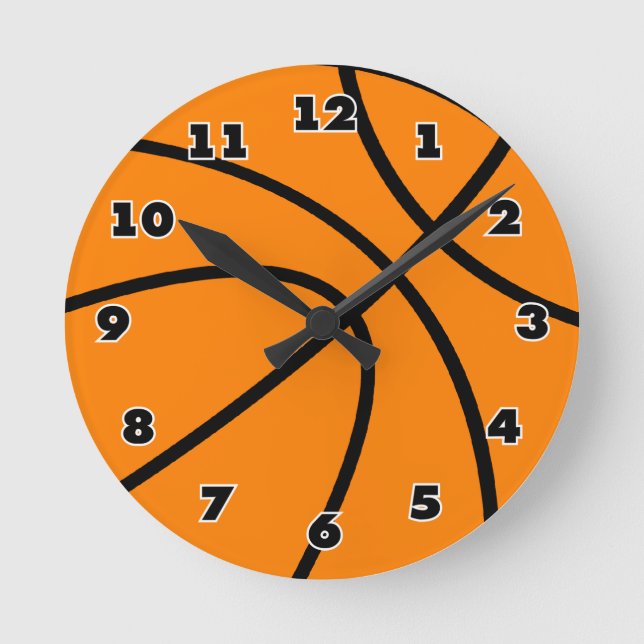 Round sports clock with basketball design (Front)