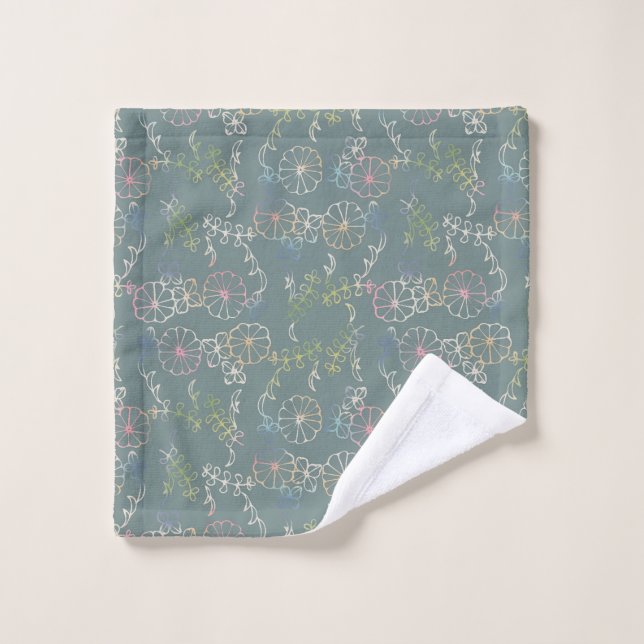 Round Spring Flower, Green Wash Cloth (Wash Cloth)