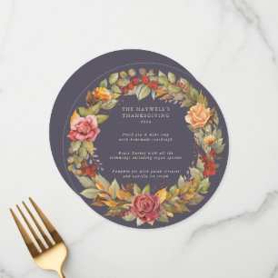 Round/Square Autumnal Wreath Thanksgiving Dinner Menu