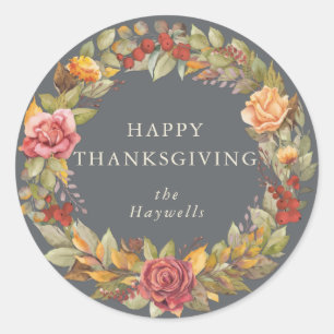 Round/Square Fall Wreath Happy Thanksgiving Classic Round Sticker