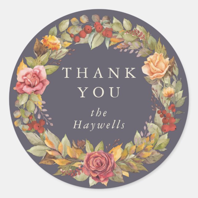 Round/Square Fall Wreath Thank You Classic Round Sticker (Front)