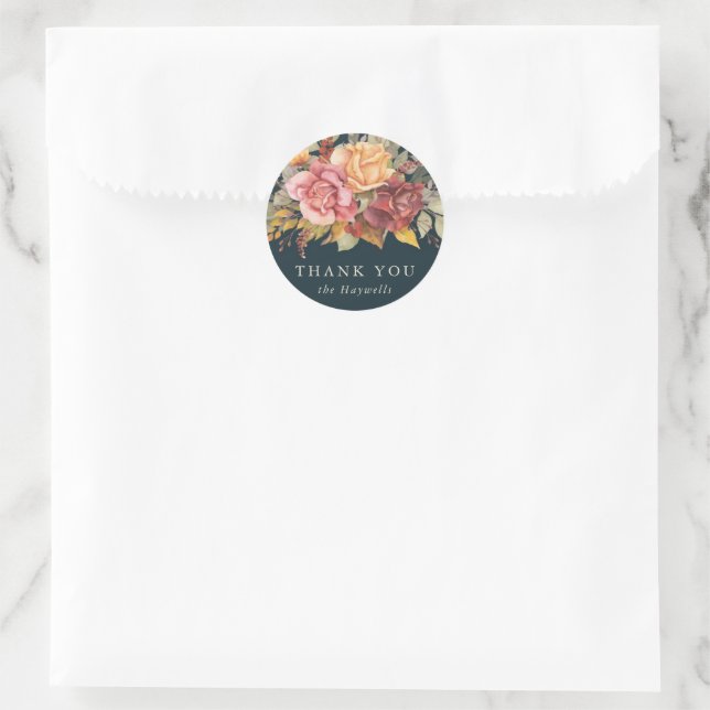Round/Square Floral Border Thank You Classic Round Sticker (Bag)
