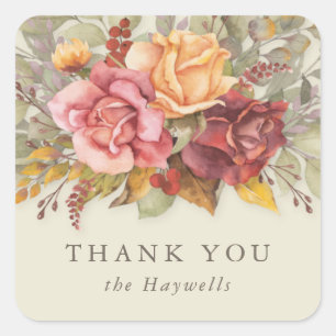 Round/Square Floral Border Thank You Square Sticker