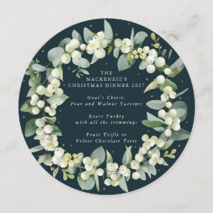 Round/Square Snowberry Wreath Christmas Dinner Menu
