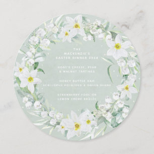 Round/Square White Spring Flowers Easter Wreath Menu