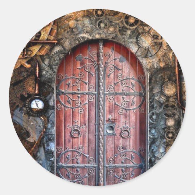 Round Steampunk Door Pocket Watch  Wedding Sticker (Front)