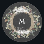 Round Sticker Christmas Chalk Holiday Floral<br><div class="desc">This is a beautiful Vintage flowers and kraft and chalkboard and watercolor painted holiday round sticker for christmas gifting and decoration. Painted in beautiful soft colours on a kraft background. Festive and beautiful! Wonderful florals. holidayz18</div>