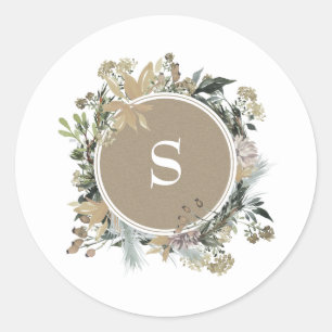 Round Sticker Christmas Kraft Holiday Floral
