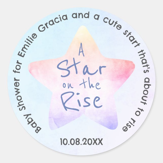 Round Sticker for Baby Shower | Rising Star (Front)