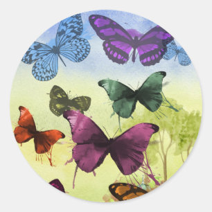 Round Sticker, Glossy, Large, 3 inch BUTTERFLIES Classic Round Sticker