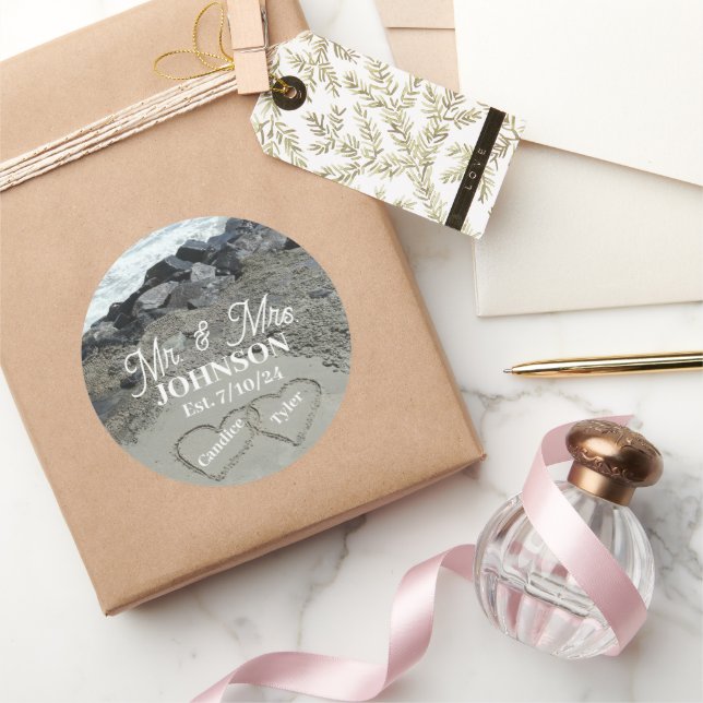 Round Sticker Labels - Two Hearts In The Sand (Gifting)