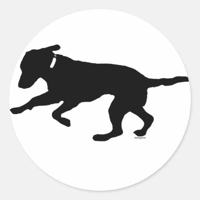 Round sticker playful black lab (Front)