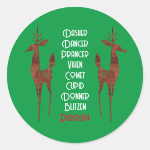 Round Sticker-  Santa's Reindeer -Rudolph  Classic Round Sticker