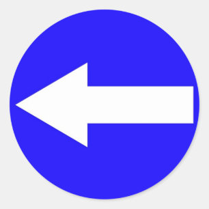 Round sticker with arrow to left