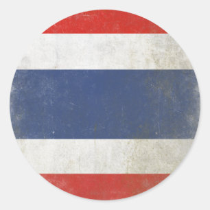 Round Sticker with Distressed Thailand Flag