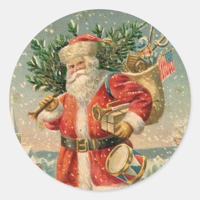 ROUND STICKER WITH SANTA AND TREE ENVELOPE SEAL (Front)