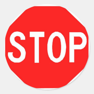 Round sticker with Stop sign.