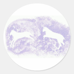 Round Sticker with White Horses Jumping